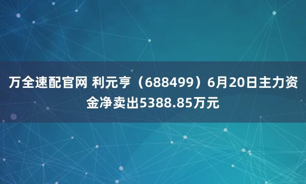 万全速配官网 利元亨（688499）6月20日主力资金净卖出5388.85万元