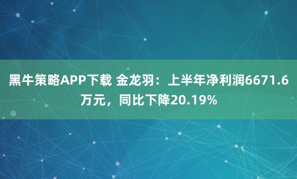 黑牛策略APP下载 金龙羽：上半年净利润6671.6万元，同比下降20.19%
